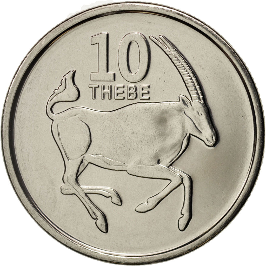 Munten, Botswana, 10 Thebe, 2013, UNC-, Nickel plated steel