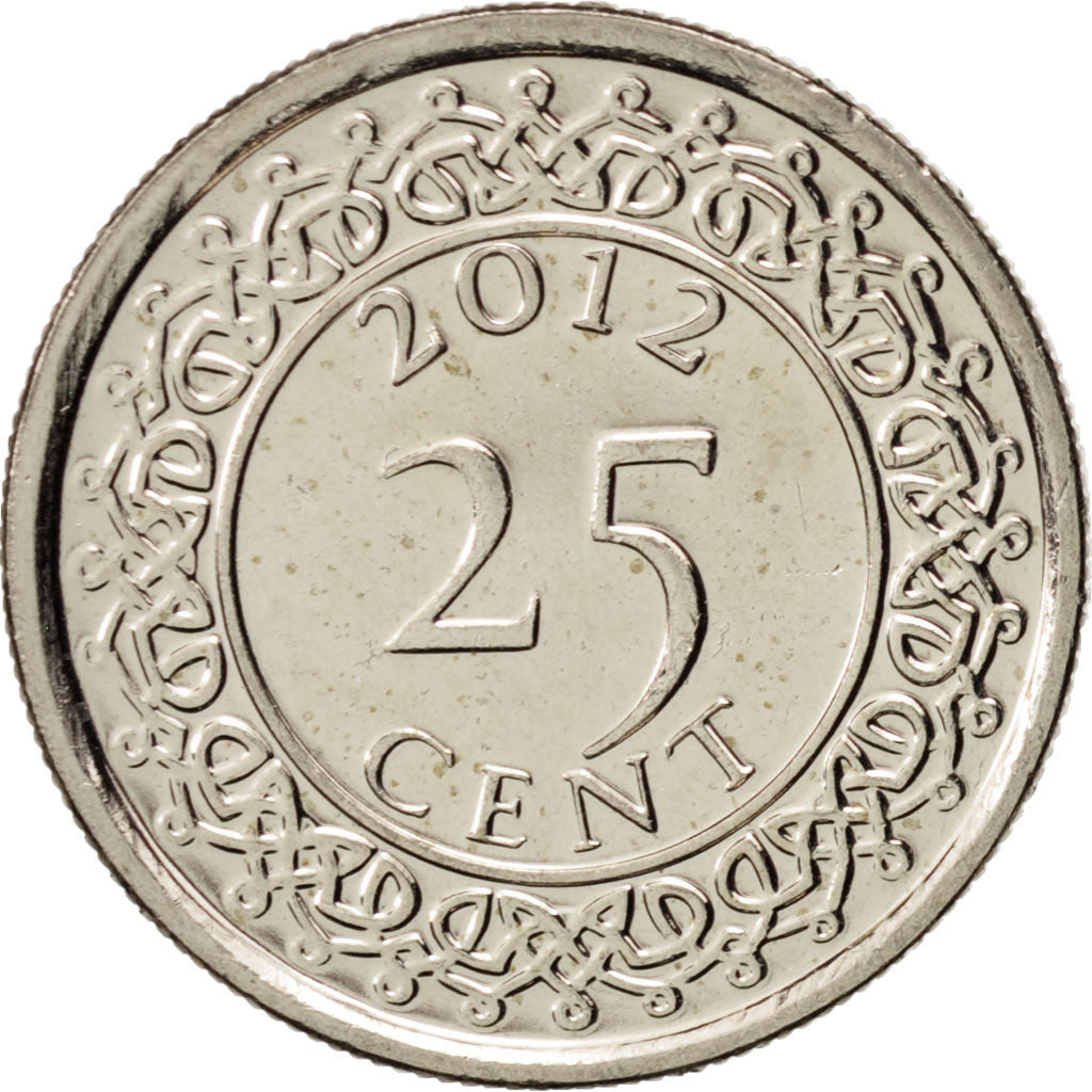 Suriname, 25 Cents, 2012, UNZ, Nickel plated steel