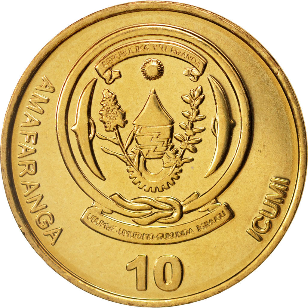Münze, Ruanda, 10 Francs, 2009, UNZ, Brass plated steel, KM:24