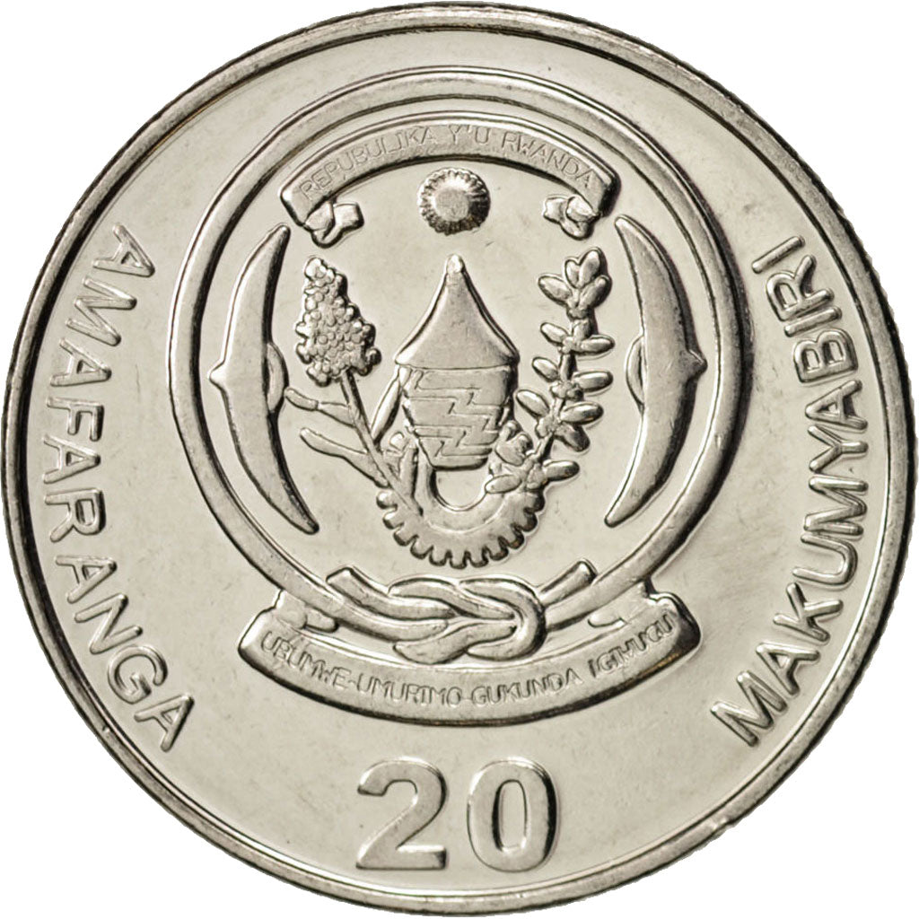 Coin, Rwanda, 20 Francs, 2009, MS(63), Nickel plated steel, KM:25