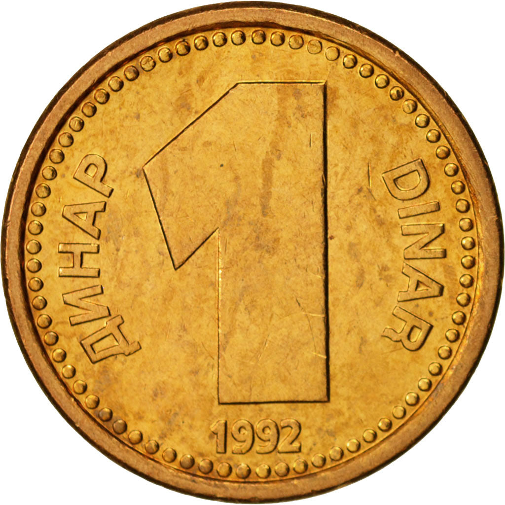 Yugoslavia, Dinar, 1992, MS(63), Brass, KM:149