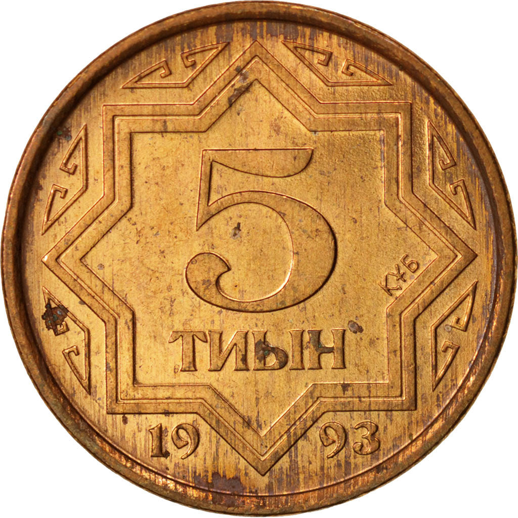 Kasachstan, 5 Tyin, 1993, Kazakhstan Mint, UNZ, Copper Clad Brass, KM:2a