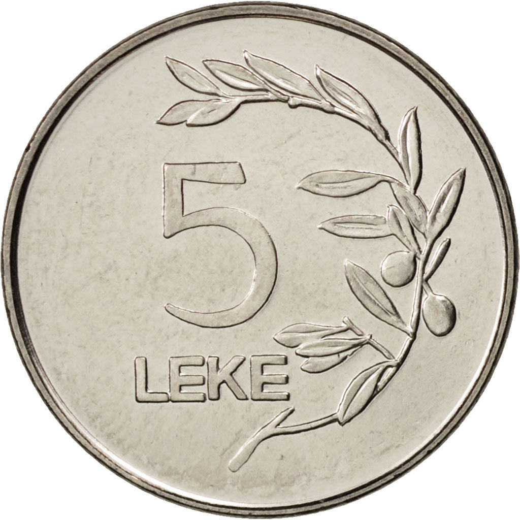 Albania, 5 Lekë, 1995, SPL, Acciaio placcato nichel, KM:76