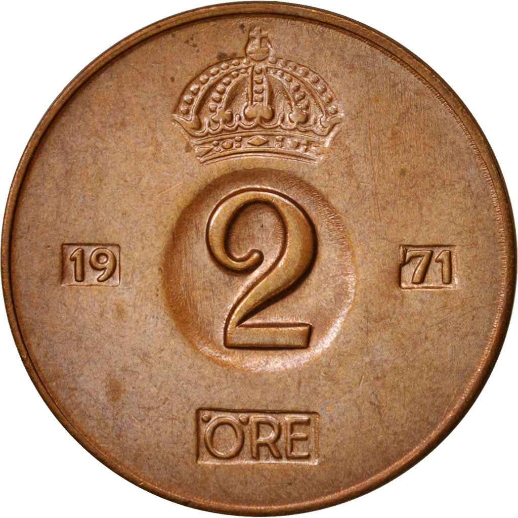 Münze, Schweden, Gustaf VI, 2 Öre, 1971, UNZ, Bronze, KM:821