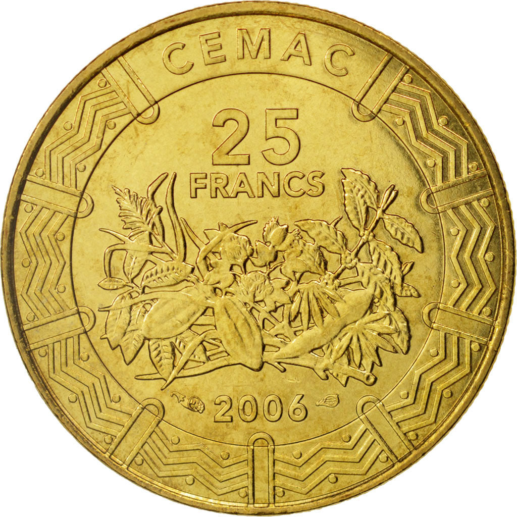 Central African States, 25 Francs, 2006, Paris, MS(63), Brass, KM:20