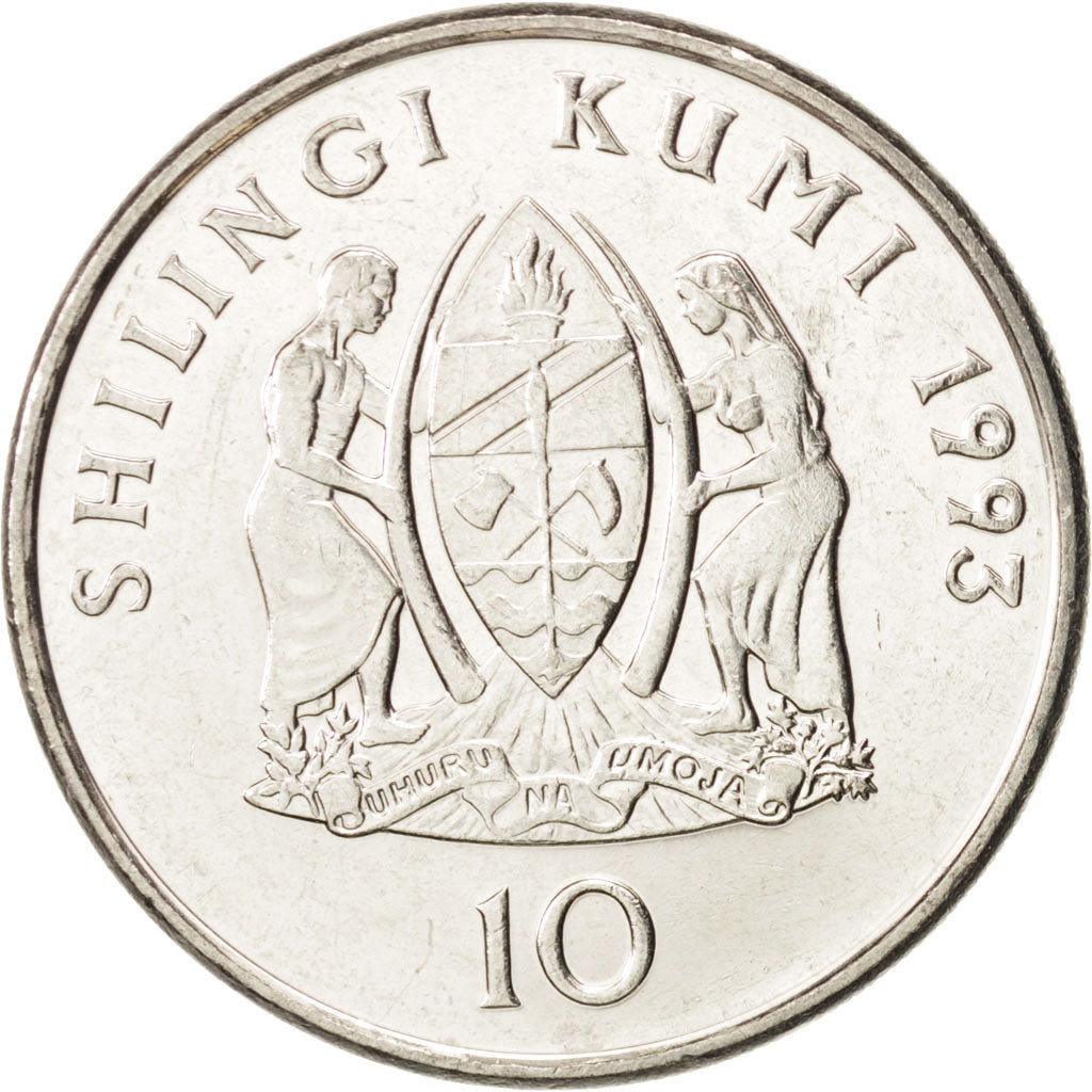Coin, Tanzania, 10 Shilingi, 1993, MS(63), Nickel Clad Steel, KM:20a