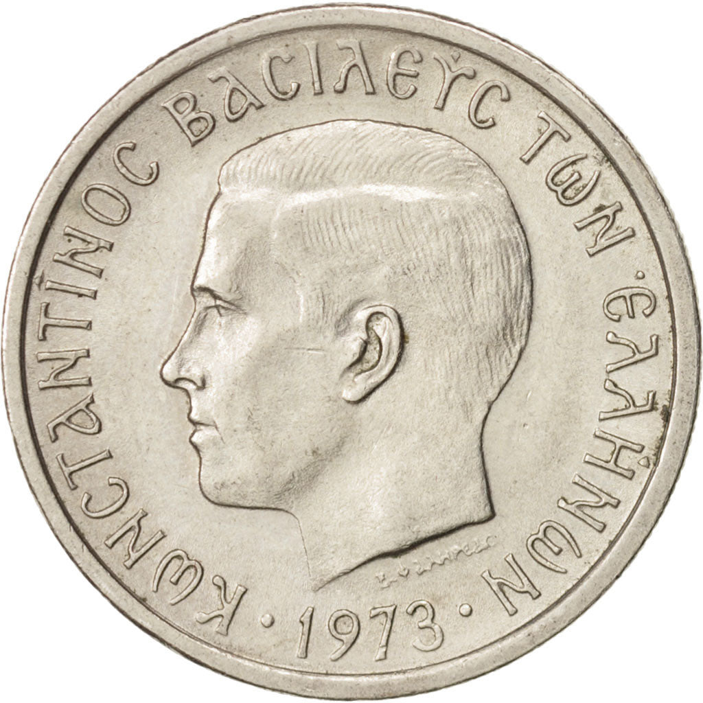 Coin, Greece, Constantine II, 2 Drachmai, 1973, AU(50-53), Copper-nickel, KM:99