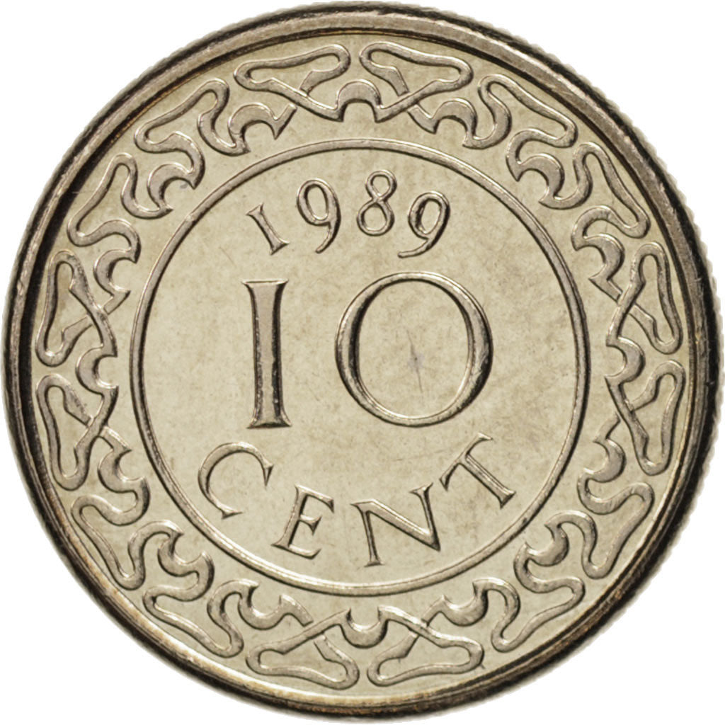 Coin, Surinam, 10 Cents, 1989, MS(63), Nickel plated steel, KM:13a