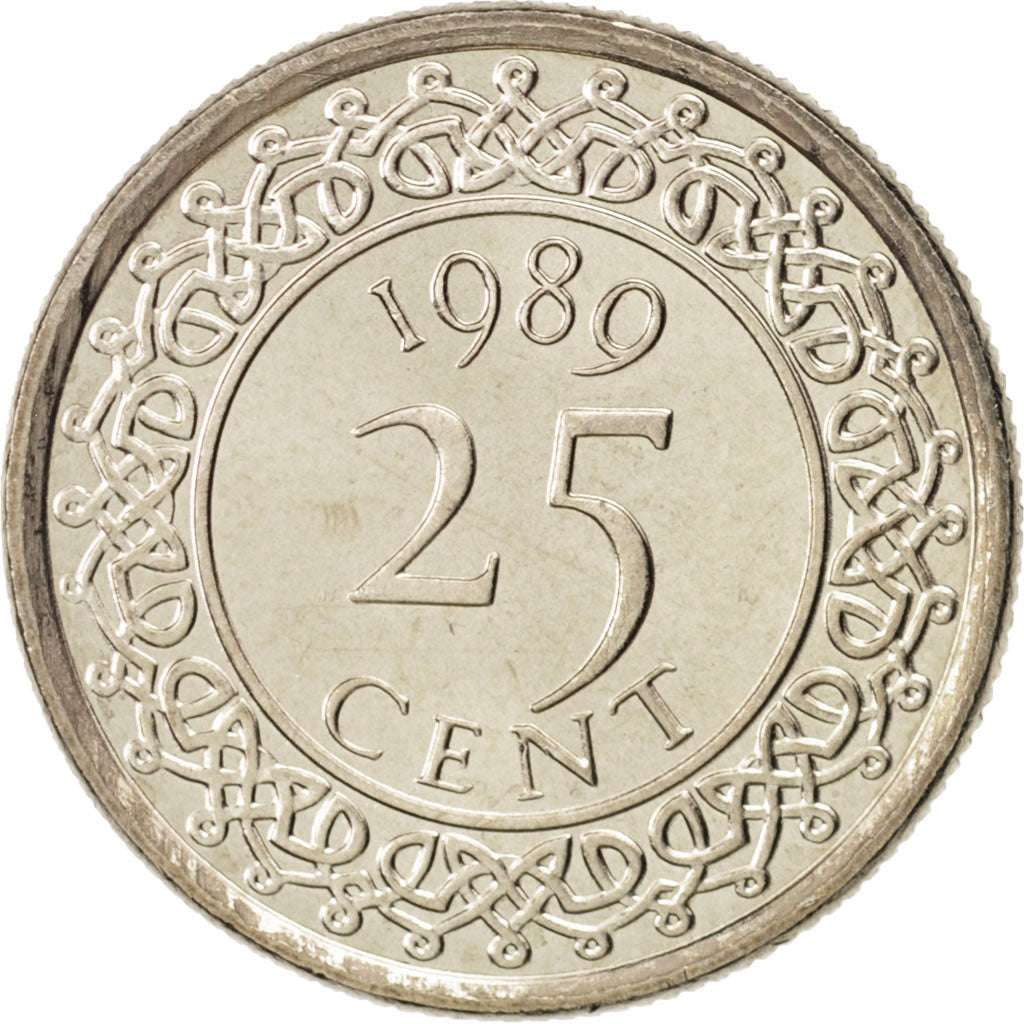 Coin, Surinam, 25 Cents, 1989, MS(63), Nickel plated steel, KM:14A