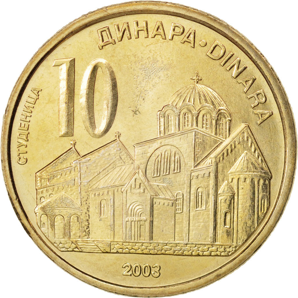 Coin, Serbia, 10 Dinara, 2003, MS(63), Copper-Nickel-Zinc, KM:37