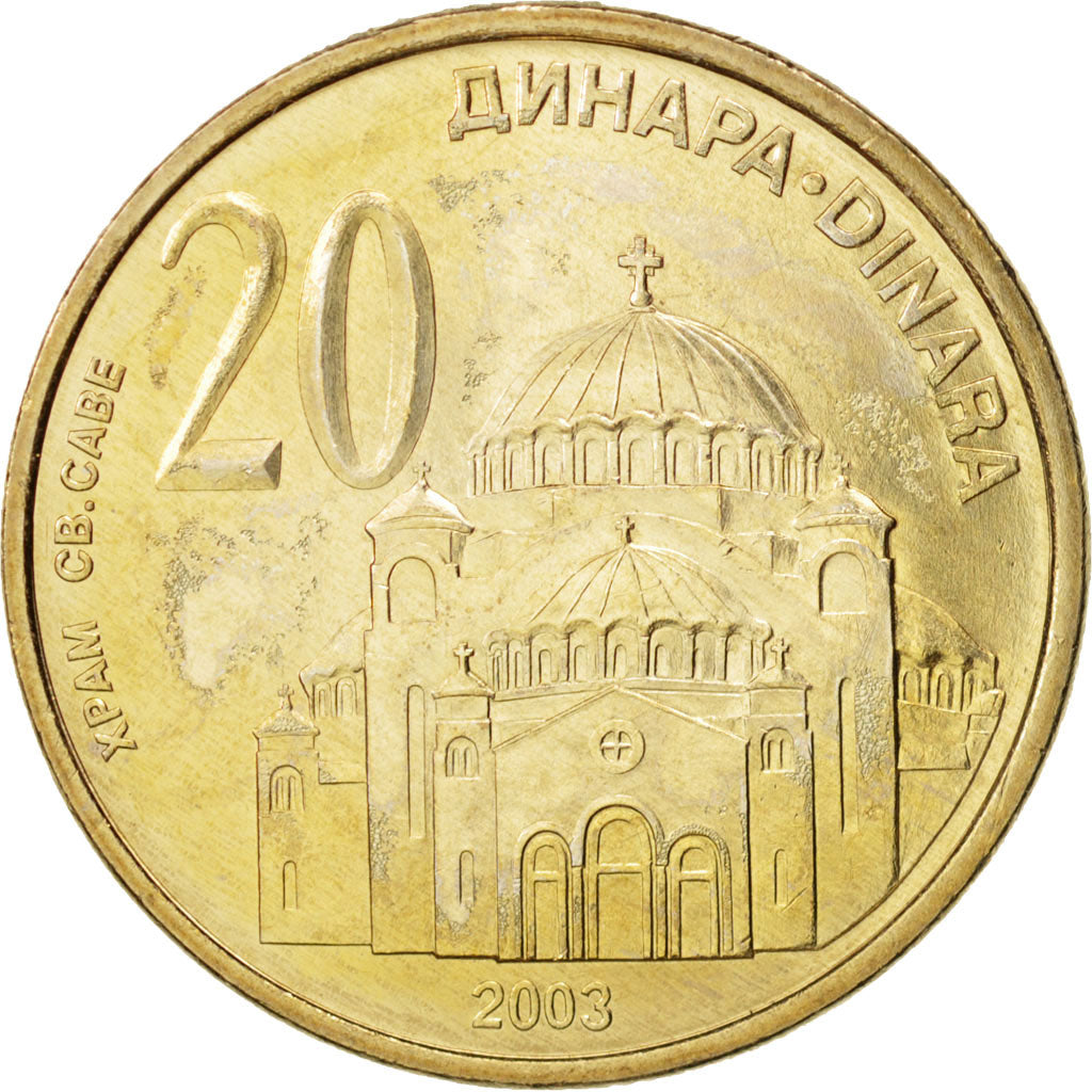 Serbia, 20 Dinara, 2003, MS(60-62), Copper-Nickel-Zinc, KM:38