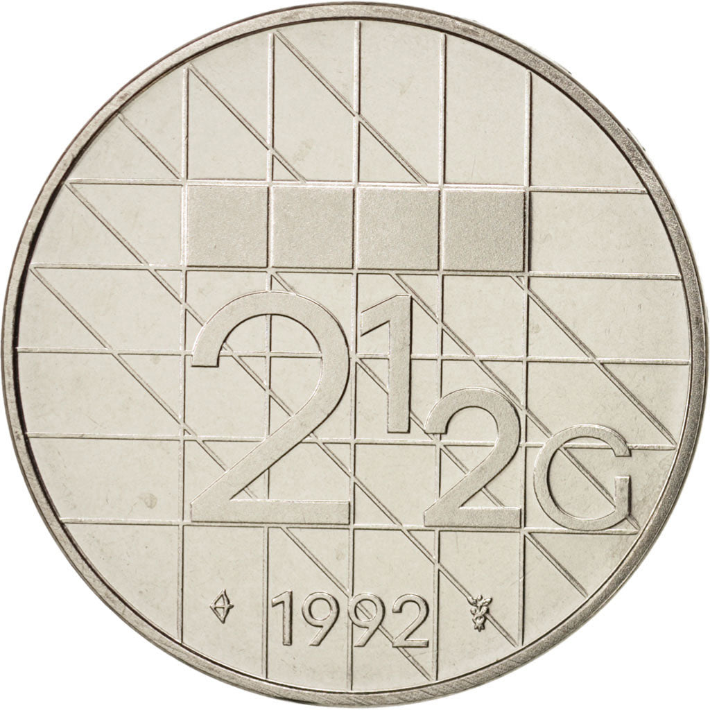 Netherlands, Beatrix, 2-1/2 Gulden, 1992, MS(63), Nickel, KM:206