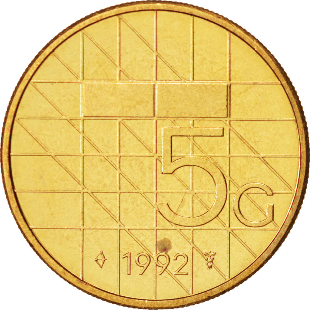 Coin, Netherlands, Beatrix, 5 Gulden, 1992, MS(63), Bronze Clad Nickel, KM:210