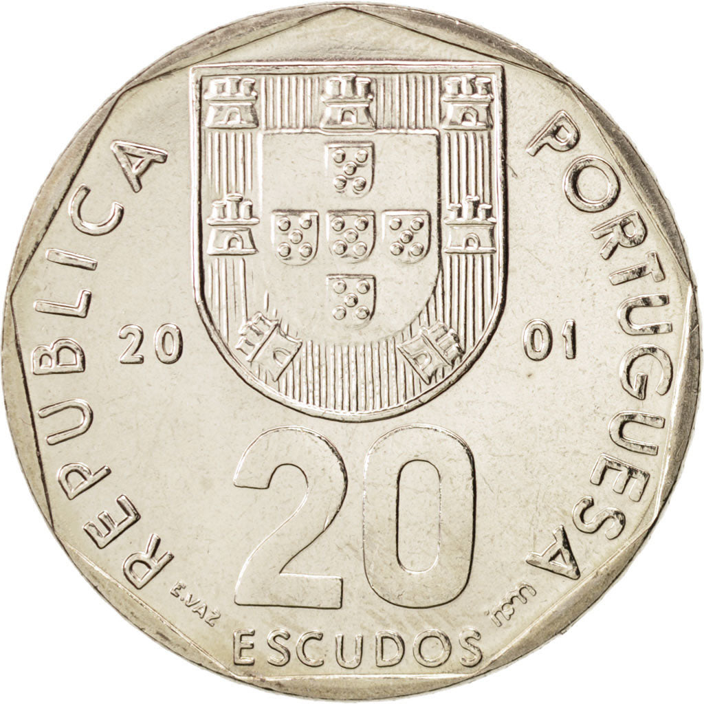 Portugal, 20 Escudos, 2001, Lisbon, MS(63), Copper-nickel
