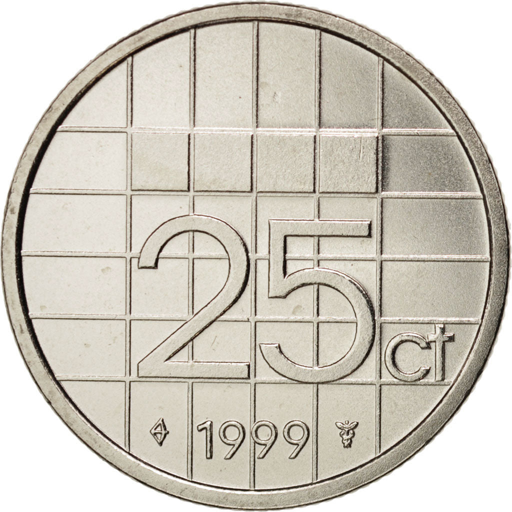 Netherlands, Beatrix, 25 Cents, 1999, MS(63), Nickel, KM:204