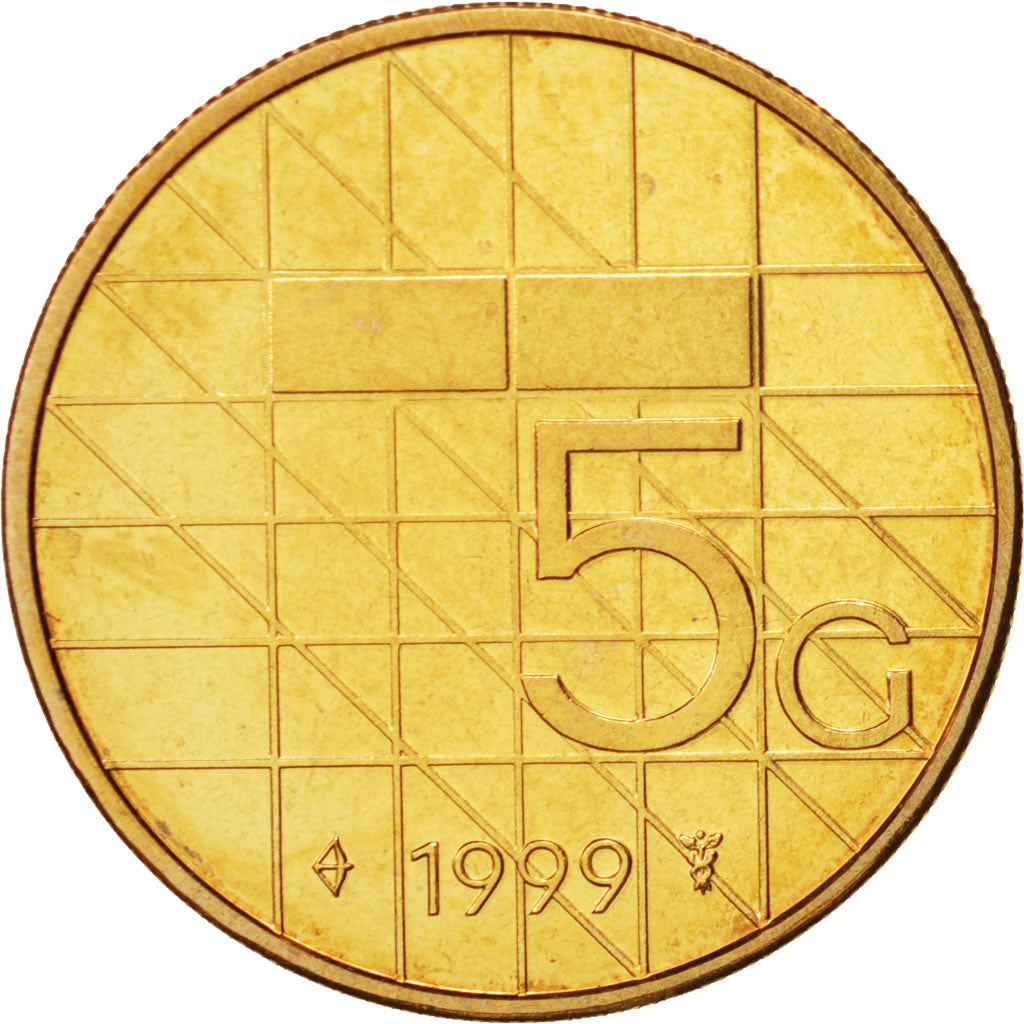 Netherlands, Beatrix, 5 Gulden, 1999, MS(63), Bronze Clad Nickel, KM:210