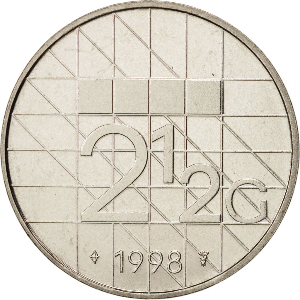 Coin, Netherlands, Beatrix, 2-1/2 Gulden, 1998, MS(63), Nickel, KM:206