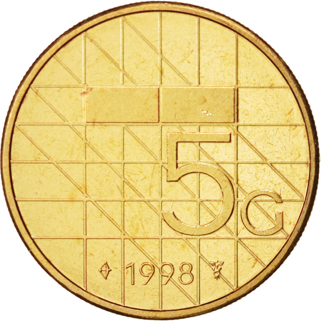Coin, Netherlands, Beatrix, 5 Gulden, 1998, MS(63), Bronze Clad Nickel, KM:210