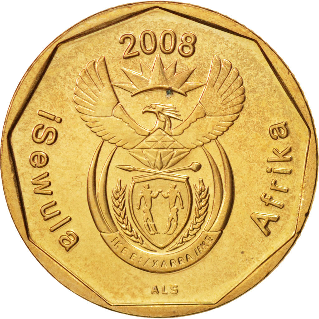 Coin, South Africa, 20 Cents, 2008, Pretoria, MS(63), Bronze Plated Steel