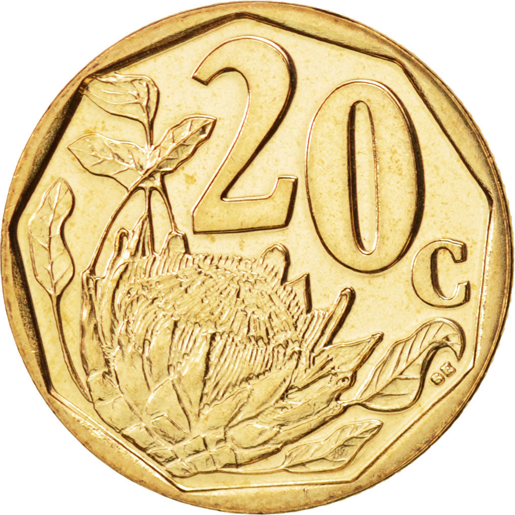 Coin, South Africa, 20 Cents, 2008, Pretoria, MS(63), Bronze Plated Steel