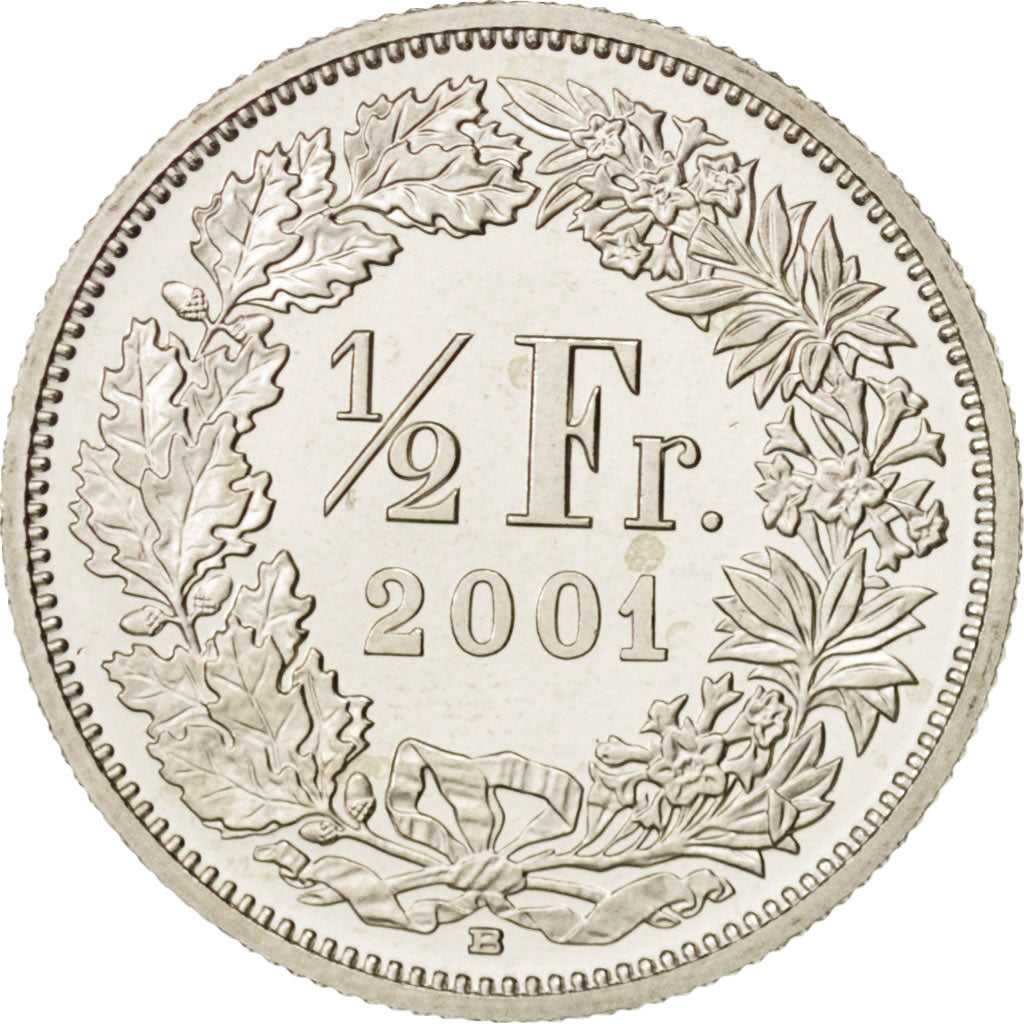 Coin, Switzerland, 1/2 Franc, 2001, Bern, MS(64), Copper-nickel, KM:23a.3