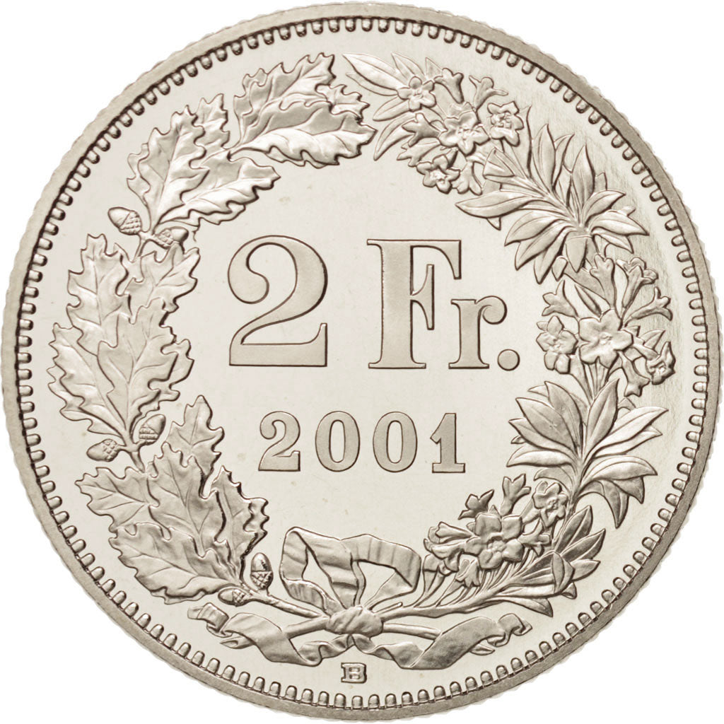 Switzerland, 2 Francs, 2001, Bern, MS(64), Copper-nickel, KM:21a.3