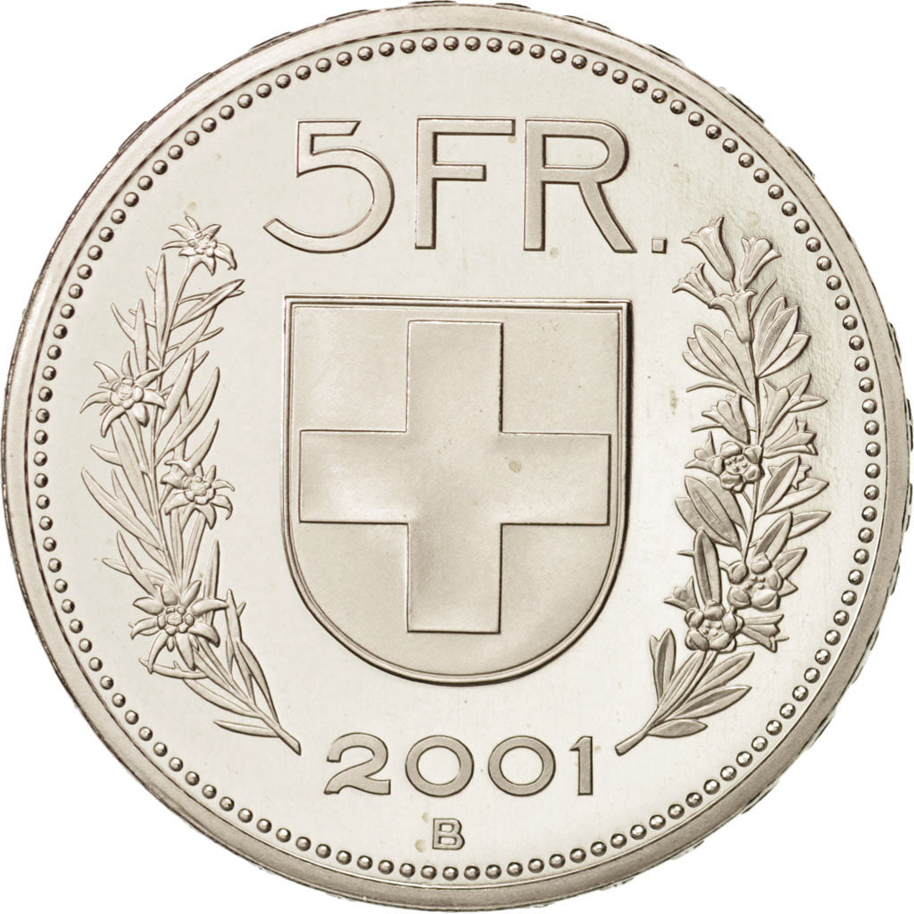 Switzerland, 5 Francs, 2001, Bern, MS(64), Copper-nickel, KM:40a.4