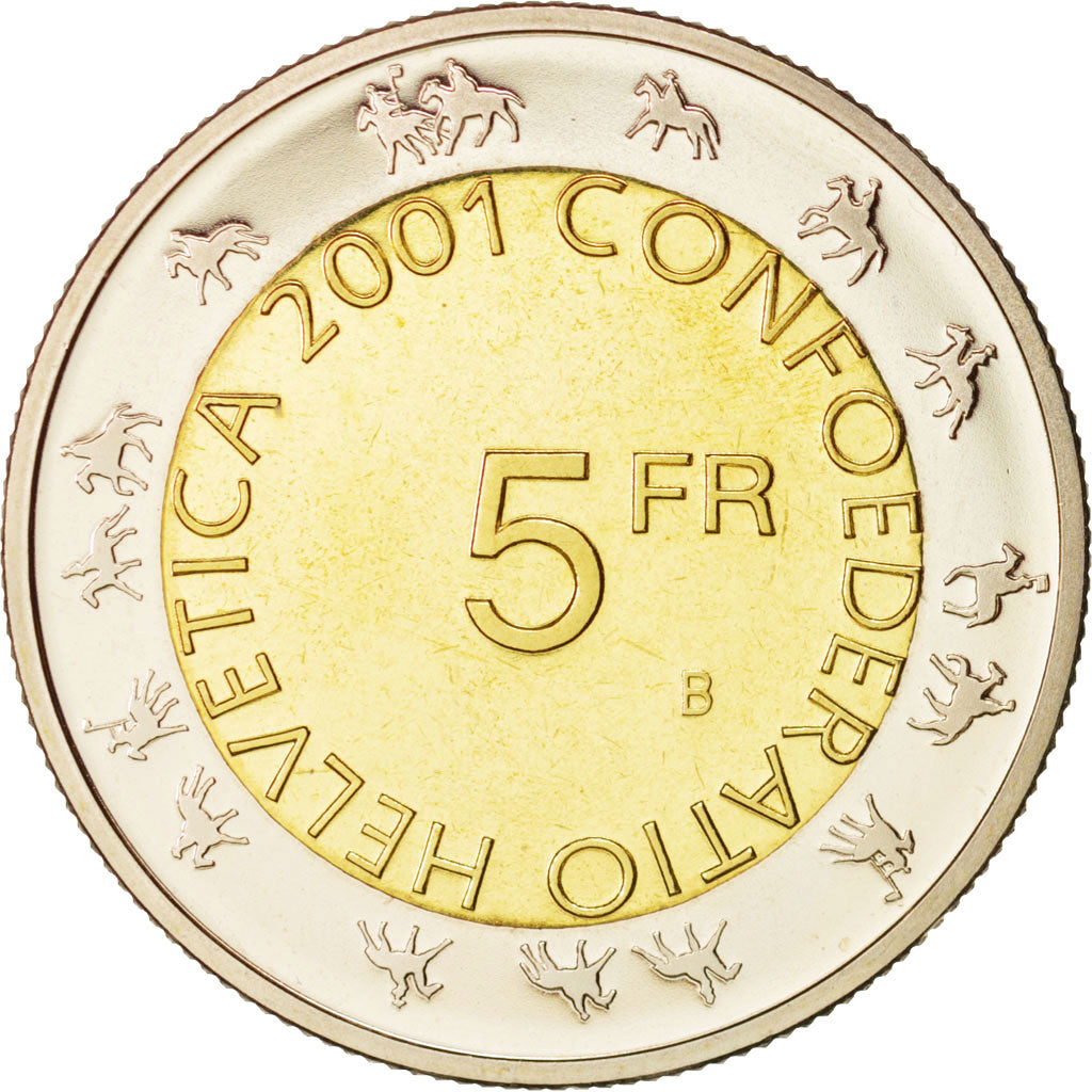 Switzerland, 5 Francs, 2001, Bern, MS(64), Bi-Metallic, KM:92