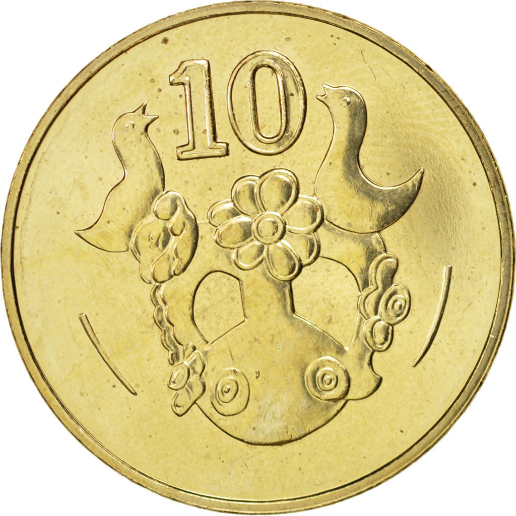 Coin, Cyprus, 10 Cents, 2004, MS(63), Nickel-brass, KM:56.3