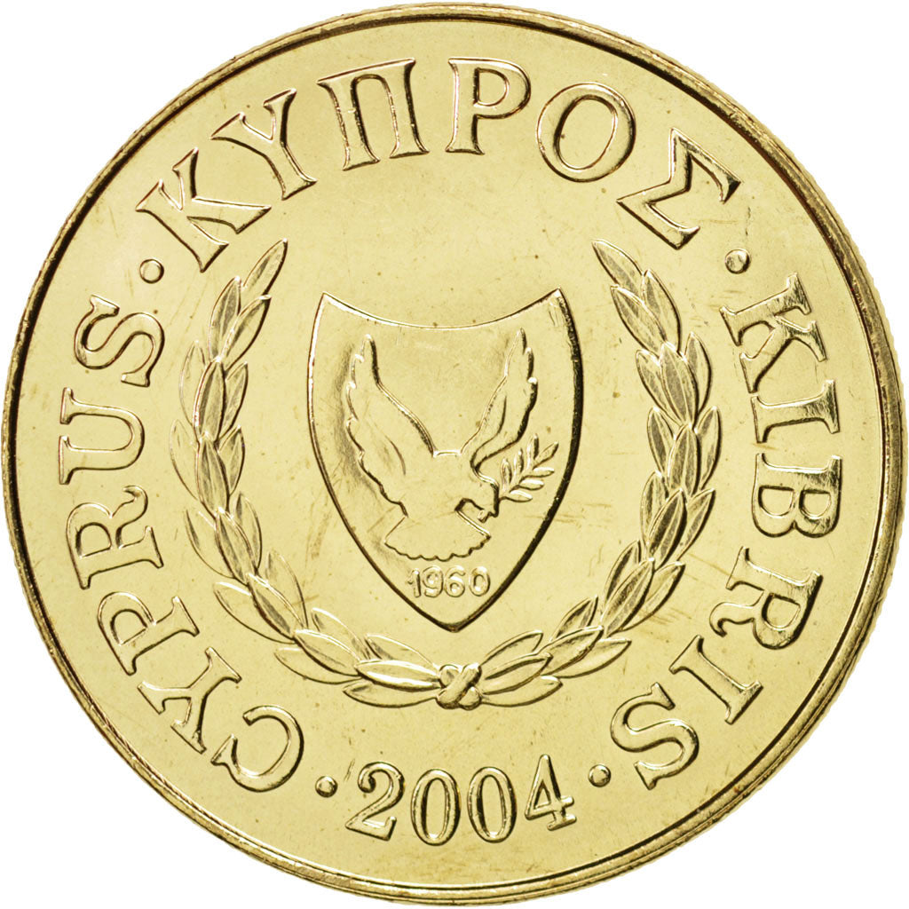 Coin, Cyprus, 20 Cents, 2004, MS(63), Nickel-brass, KM:62.2