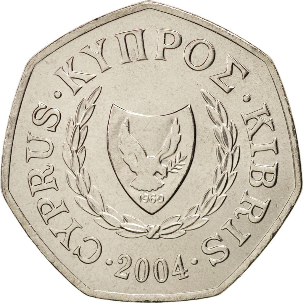 Coin, Cyprus, 50 Cents, 2004, MS(63), Copper-nickel, KM:66
