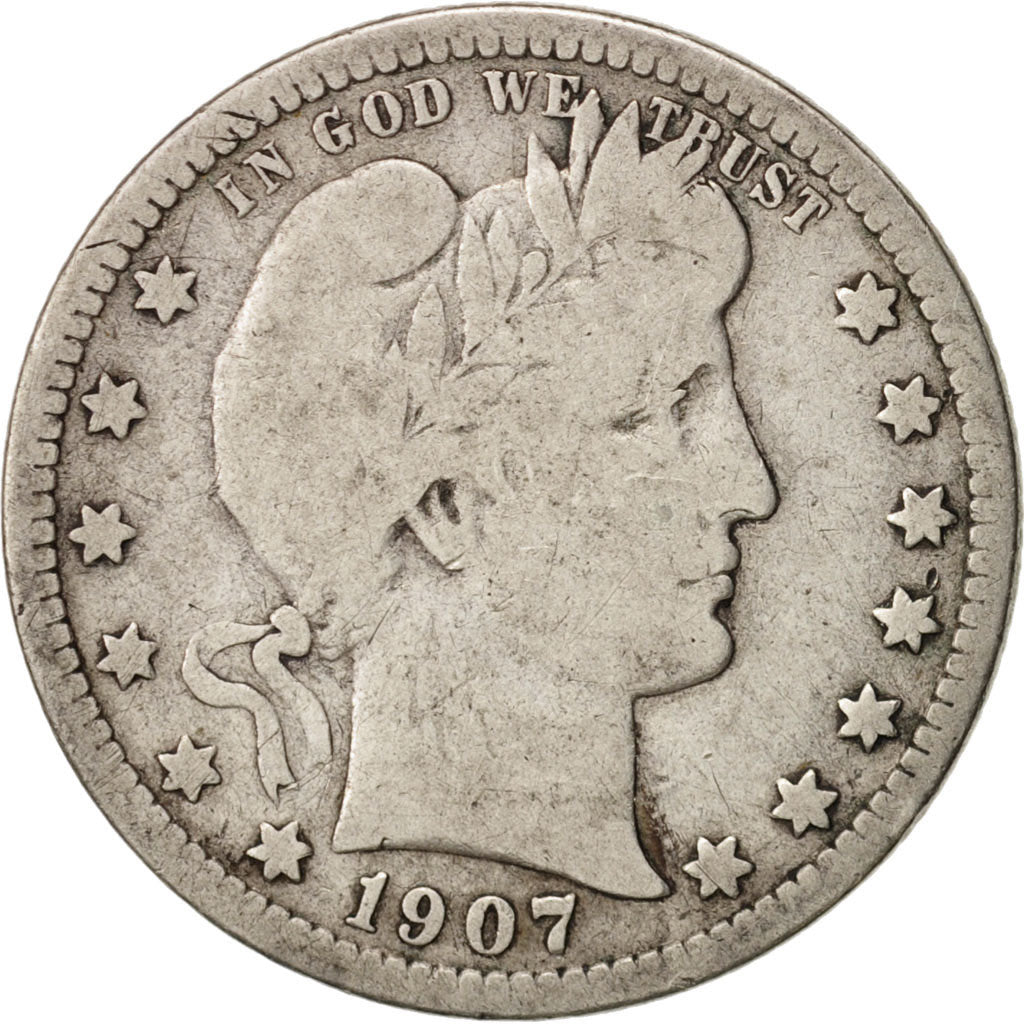 United States, Barber Quarter, 1907, Denver, F, KM:114
