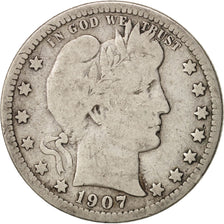 United States, Barber Quarter, 1907, Denver, F, KM:114