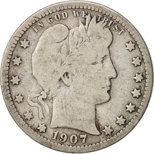 Estados Unidos, Barber Quarter, 1907, Denver, F, KM:114