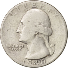 Coin, United States, Washington Quarter, Quarter, 1940, U.S. Mint, Philadelphia
