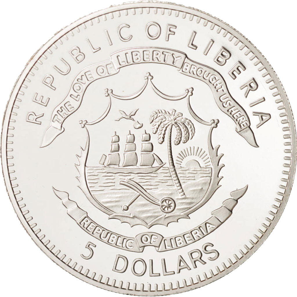 Coin, Liberia, 5 Dollars, 2007, MS(65-70), Silver Plated Bronze, KM:724