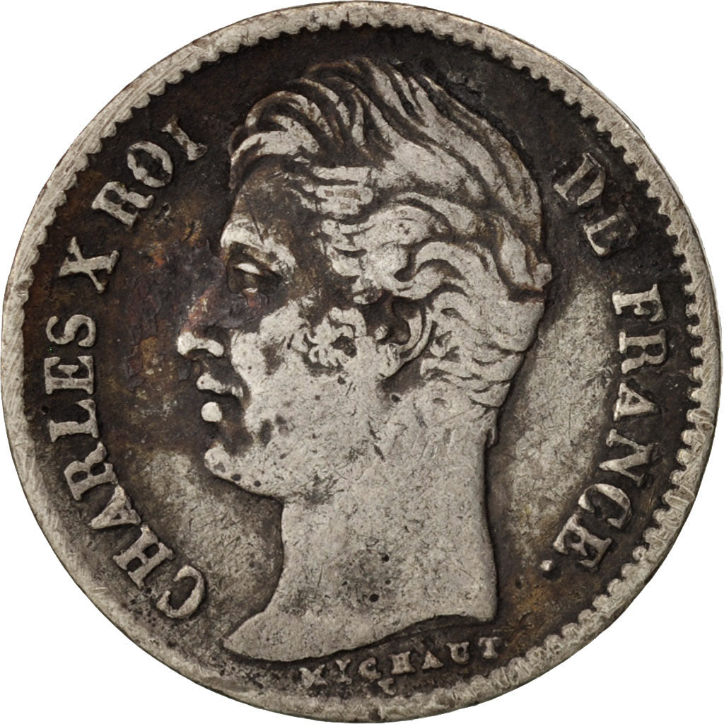 Frankreich, Charles X, 1/4 Franc, 1827, Paris, S, Silber, KM:722.1, Gadoury:353