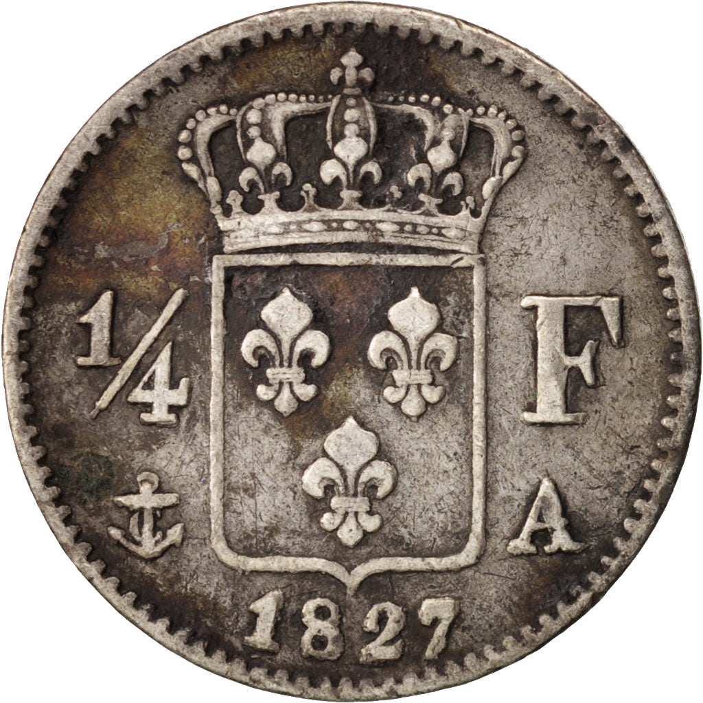Frankreich, Charles X, 1/4 Franc, 1827, Paris, S, Silber, KM:722.1, Gadoury:353