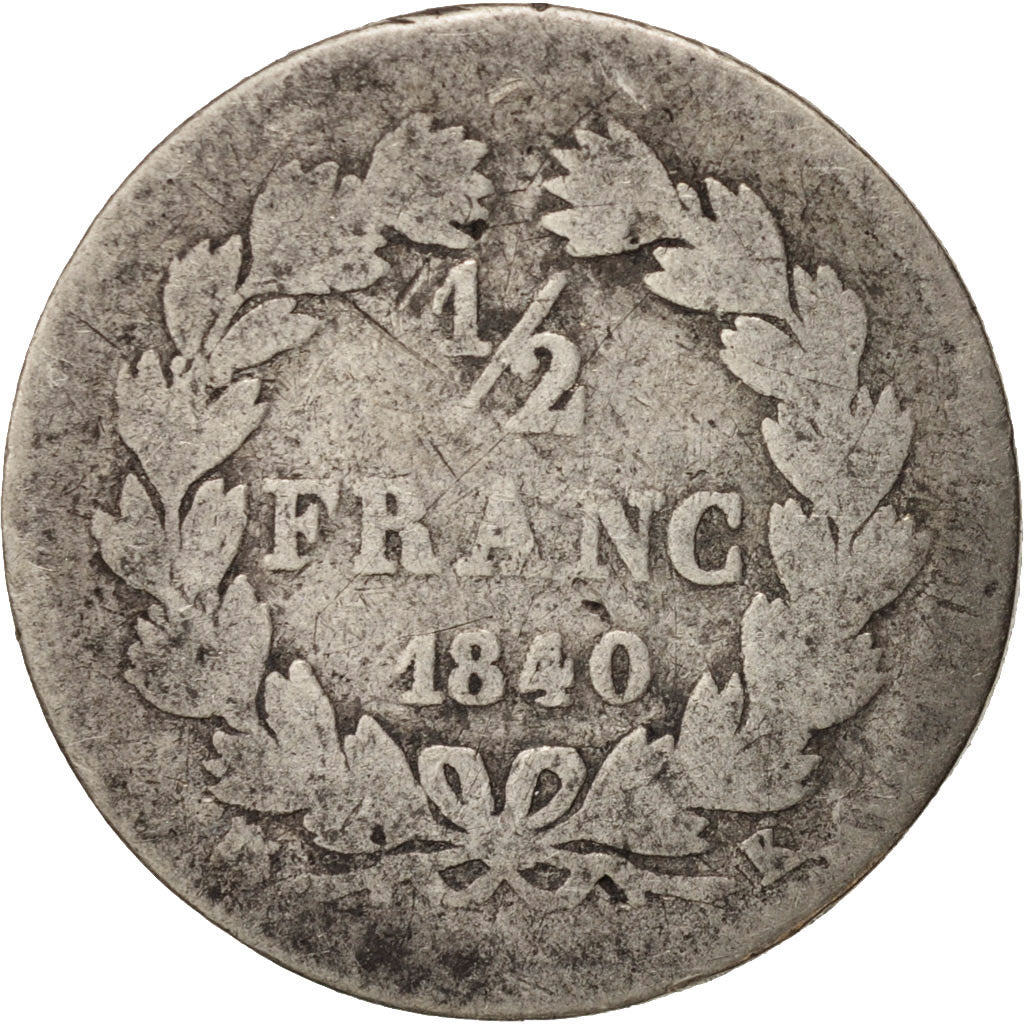 Francia, Louis-Philippe, 1/2 Franc, 1840, Bordeaux, B+, Argento, KM:741.7
