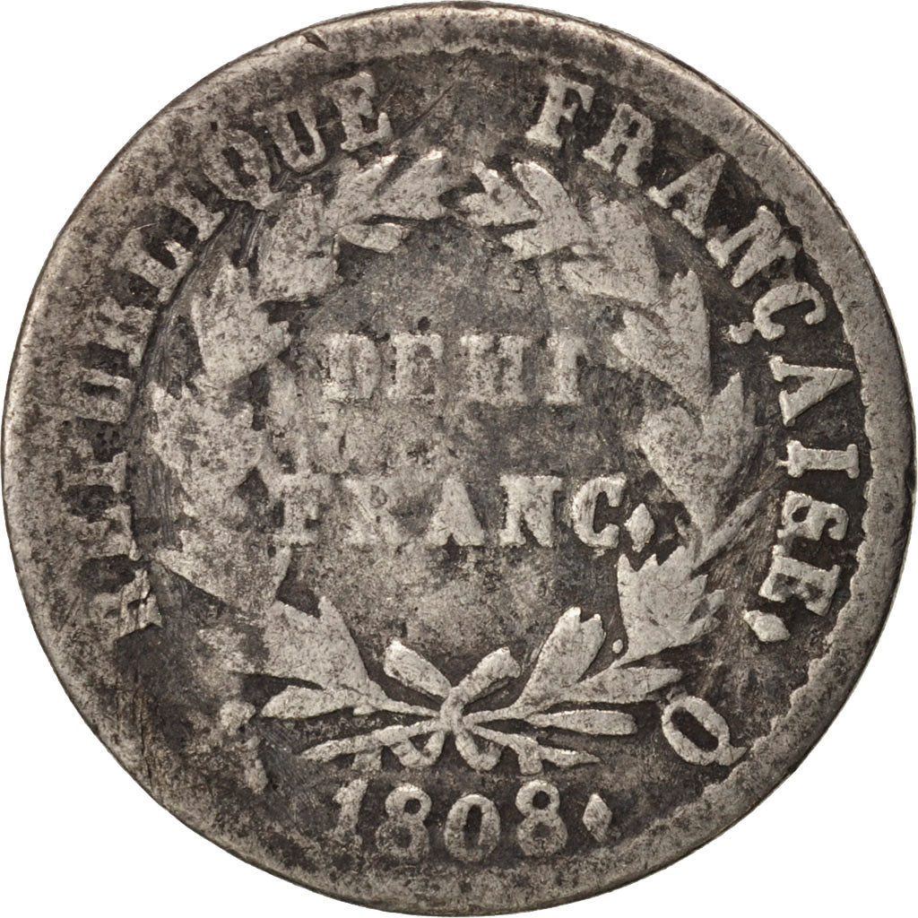 France, Napoléon I, 1/2 Franc, 1808, Perpignan, VG(8-10), Silver, KM:680.11