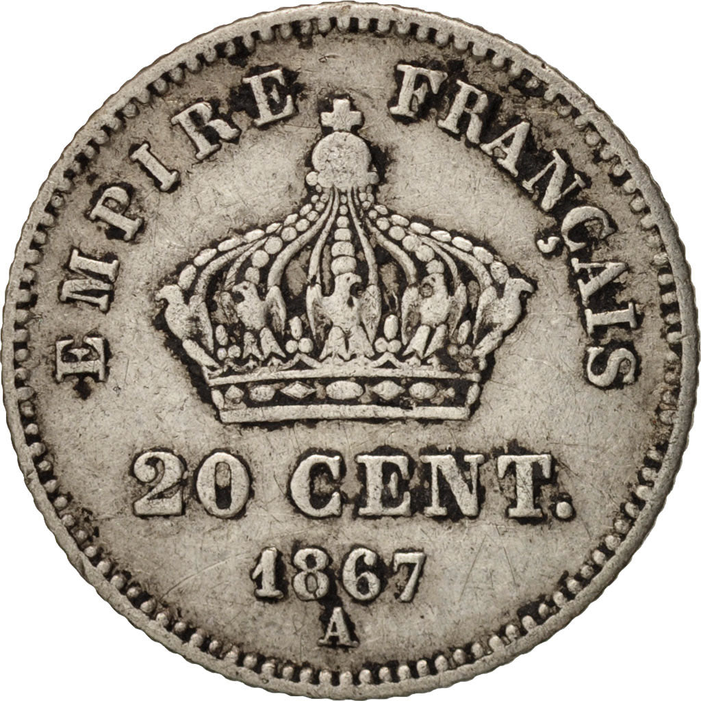 France, Napoleon III, 20 Centimes, 1867, Paris, VF(20-25), KM:808.1