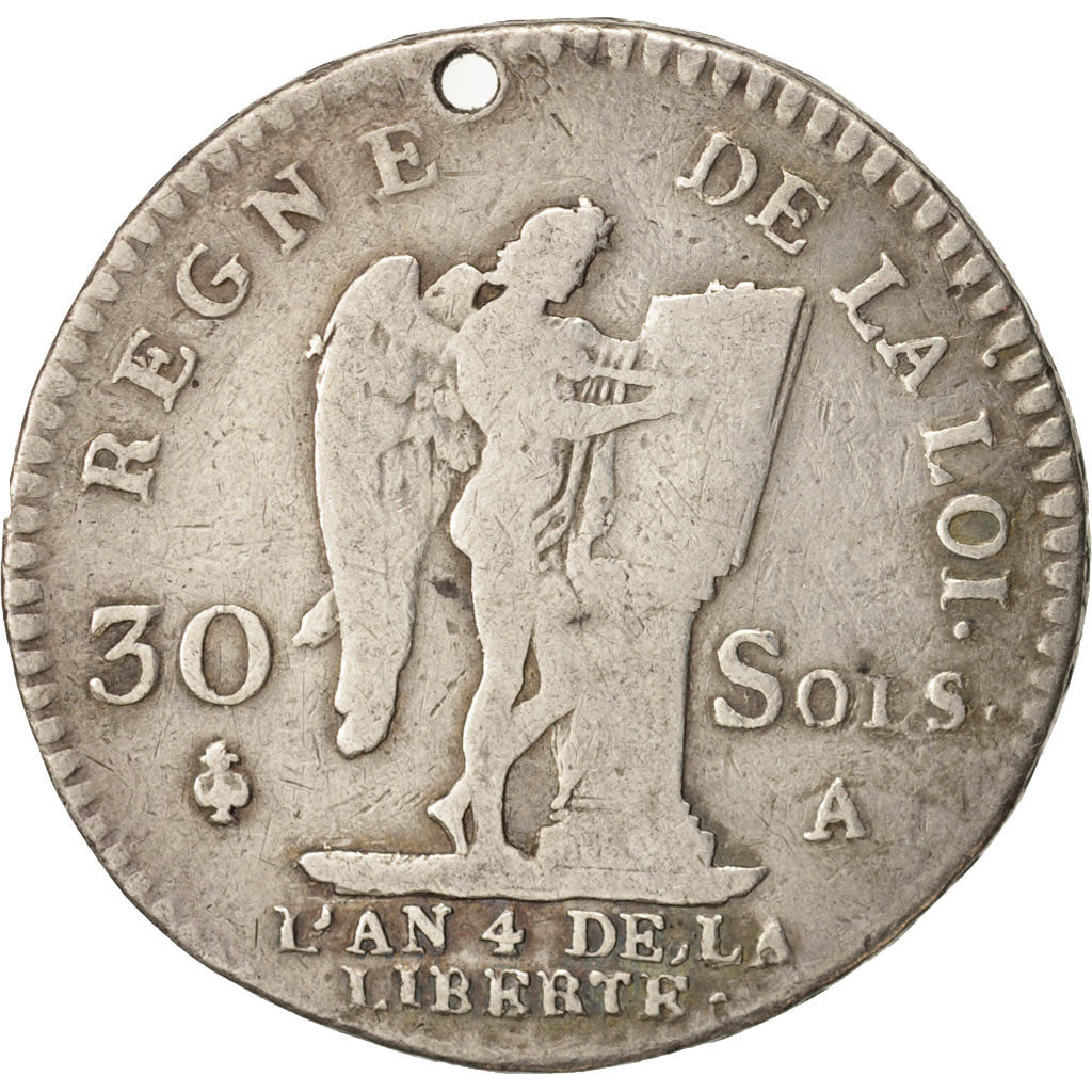 France, 30 sols françois, 1792, Paris, VF(30-35), Silver, KM:606.1