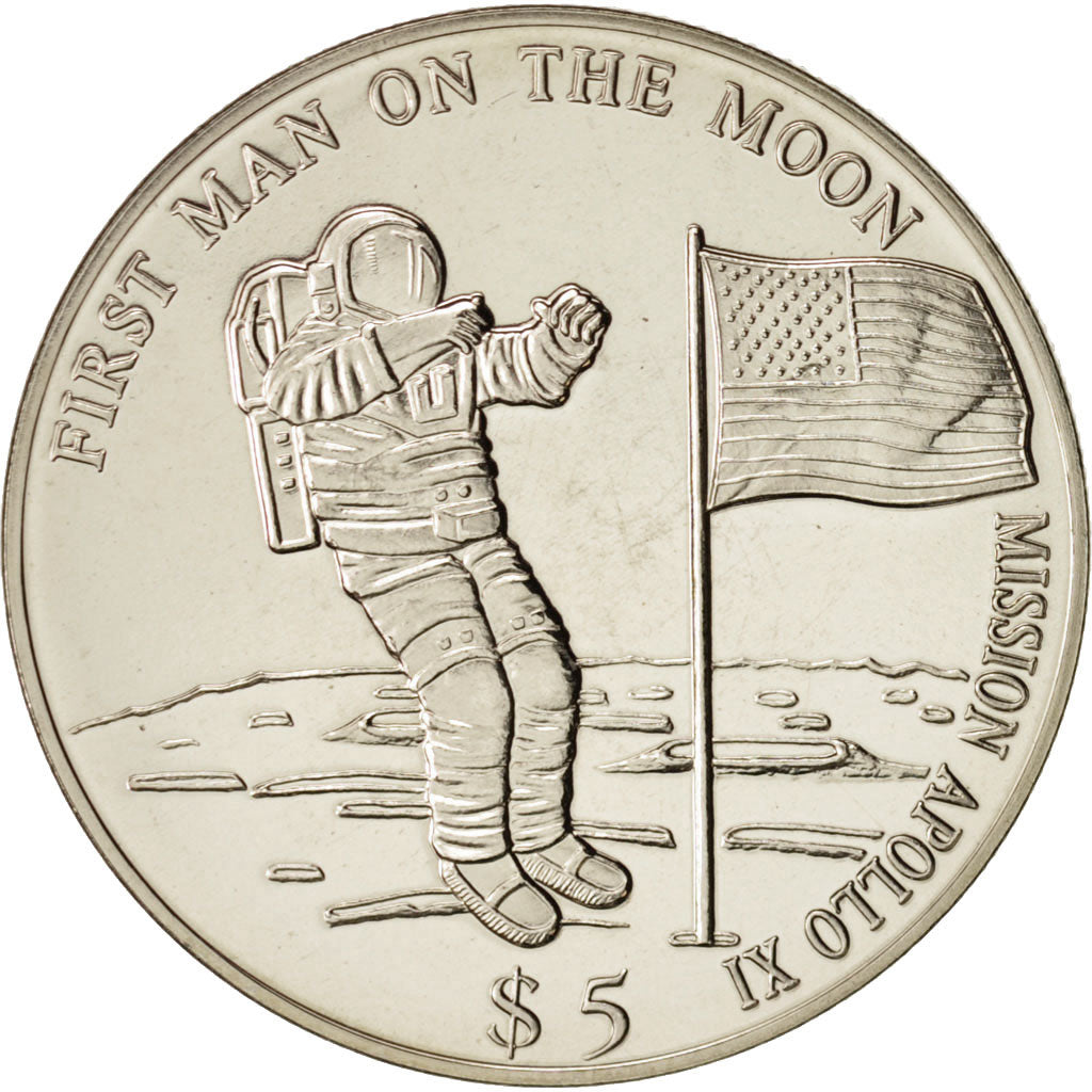 Liberia, Mission Apollo XI, 5 Dollars, 2000, MS(65-70), Cupro-nickel