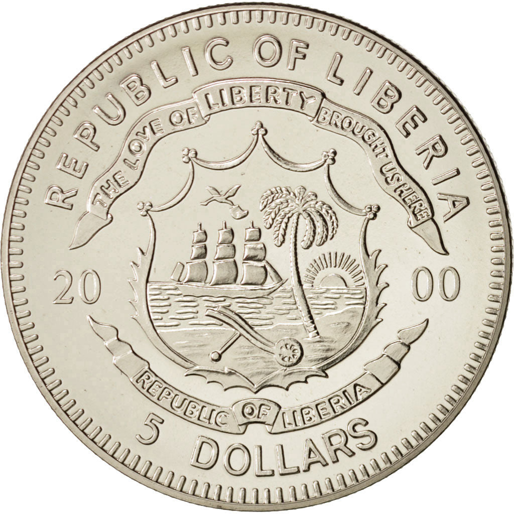 Liberia, Mission Apollo XI, 5 Dollars, 2000, MS(65-70), Cupro-nickel
