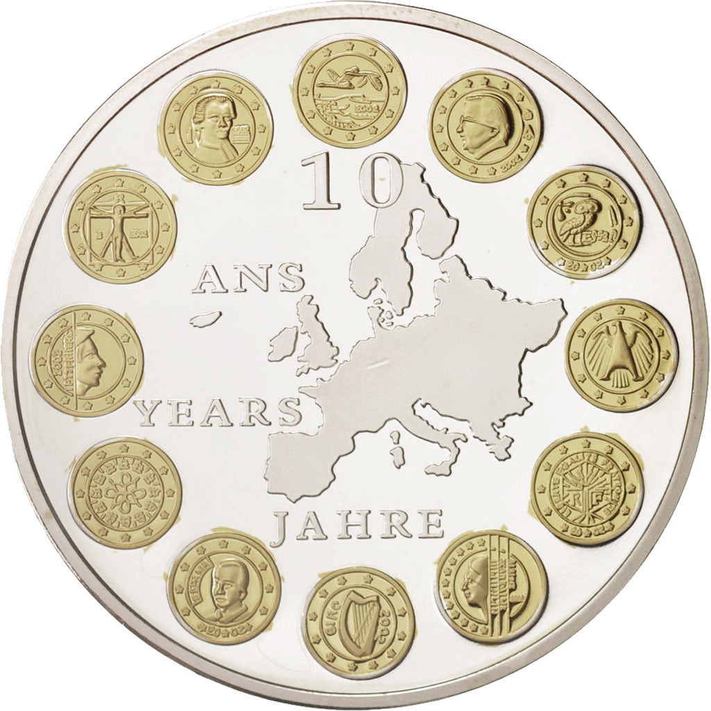 France, Medal, 10 ans de l'Euro, MS(65-70), Copper Plated Silver