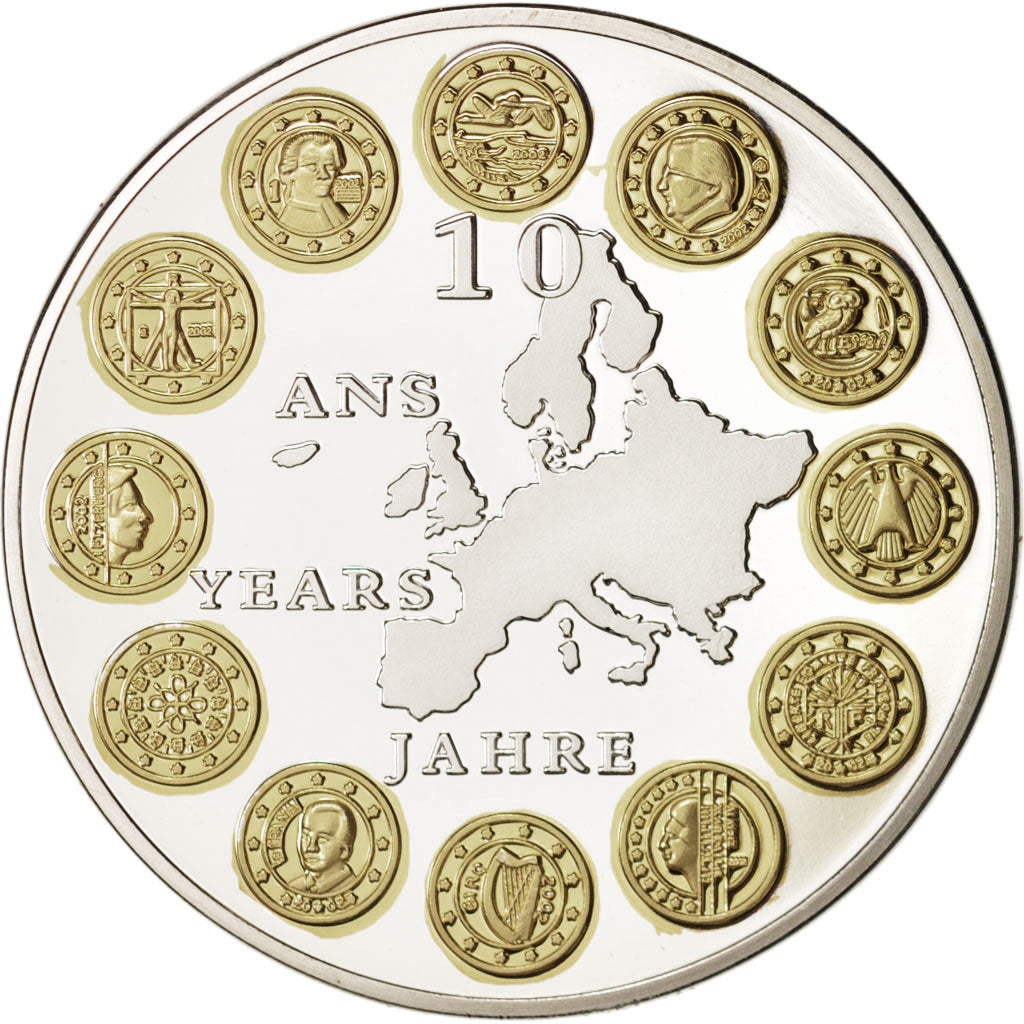 France, Medal, 10 ans de l'Euro, MS(65-70), Copper Plated Silver