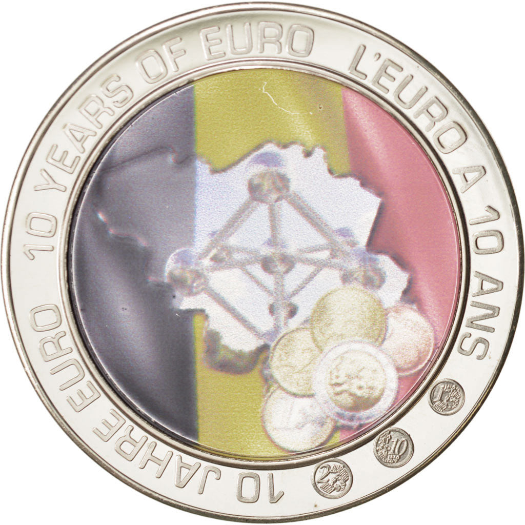 Belgium, Medal, 10 ans de l'Euro, MS(65-70), Copper Plated Silver