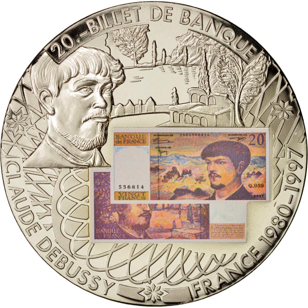 France, Medal, En mémoire, 20 Fr Debussy, MS(65-70), Maillechort