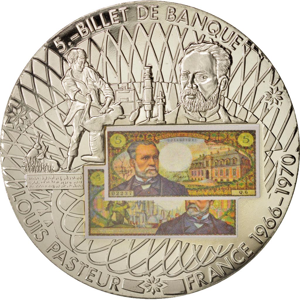 France, Medal, En mémoire, 5 Fr Pasteur, MS(65-70), Maillechort
