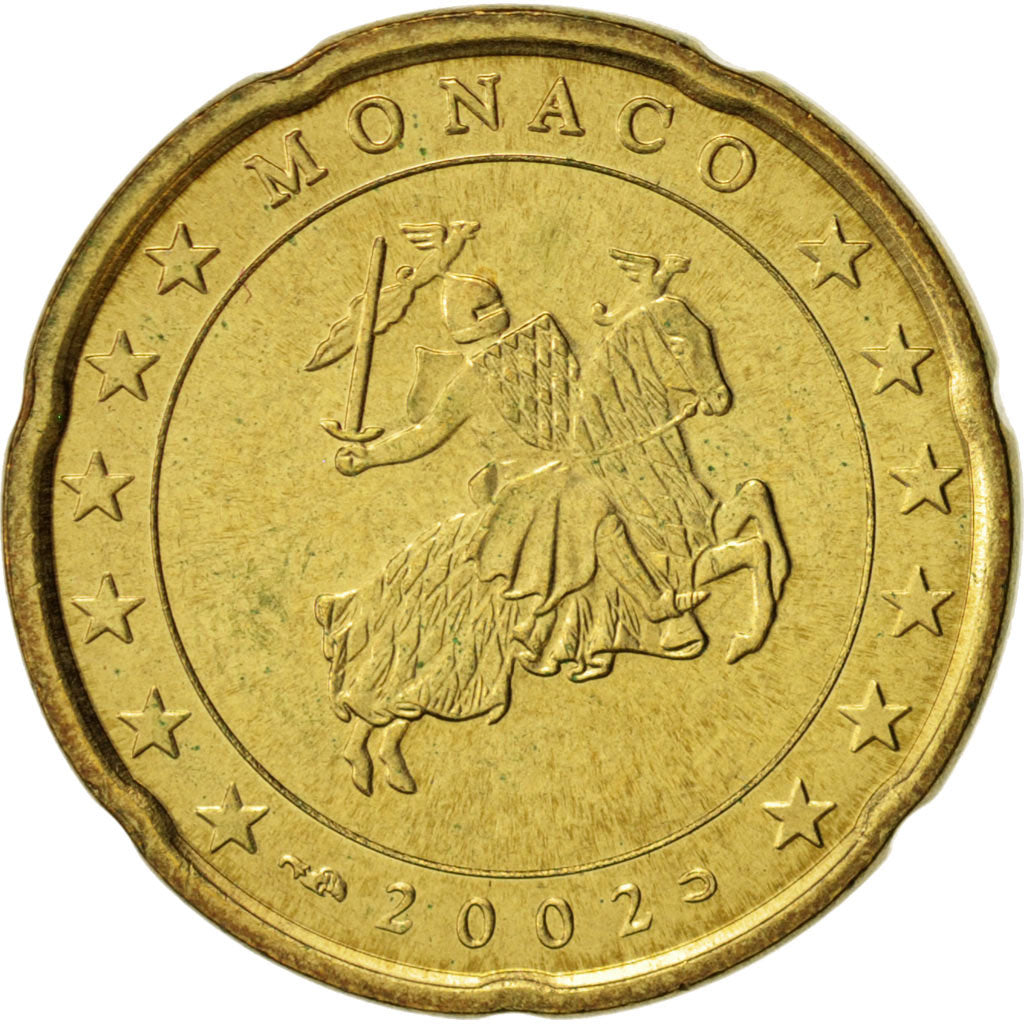 Monaco, 20 Euro Cent, 2002, VZ, Brass, KM:171